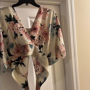 Floral Wrap Top - Cream and Pink